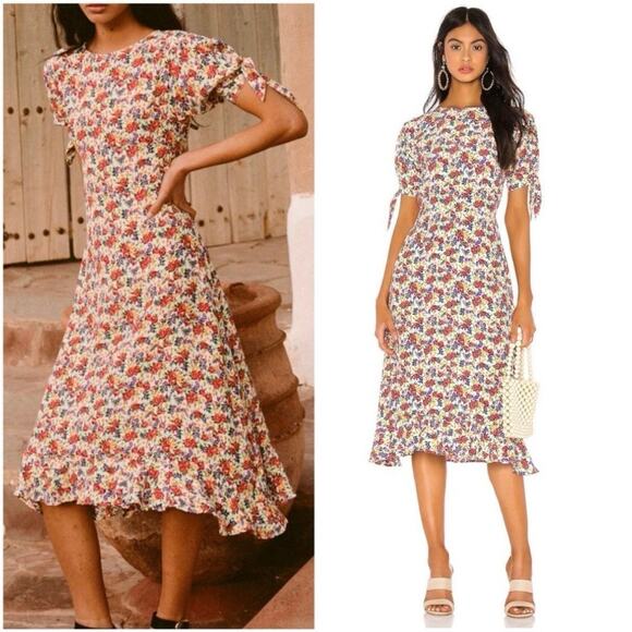 Faithfull the Brand Emilia Midi Dress in Lumina Floral Print grandmacore ruffle - Picture 1 of 16